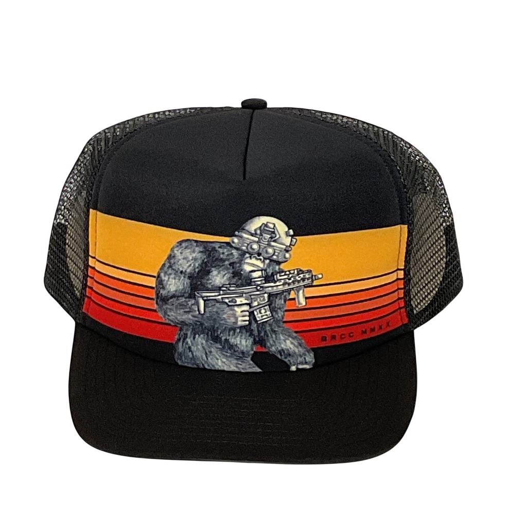 Black Rifle Coffee Company Tactisquatch Foam Trucker Hat Black Retro Sunset BRCC